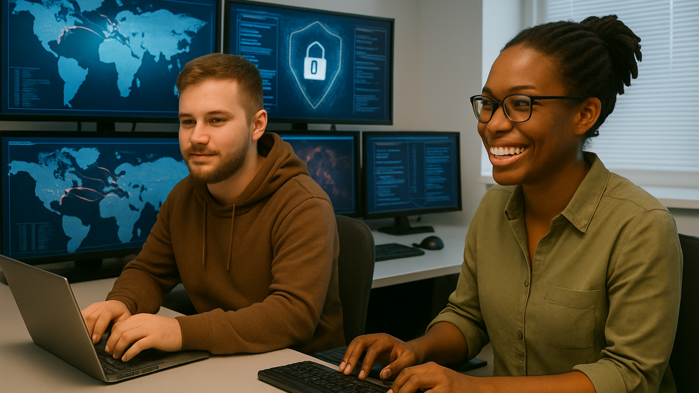 twee studenten achter een laptop werkend